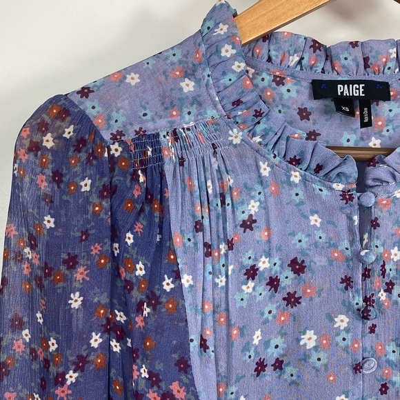 Paige DOROTHY BLOUSE in Crown Blue Floral Boho fits true to size- size XS - Picture 9 of 14